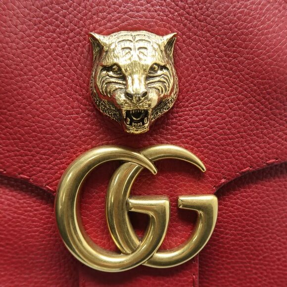 100% Authentic GUCCI GG Marmont Animalier Red Leather Shoulder Bag 1026-121724 - Picture 4 of 12